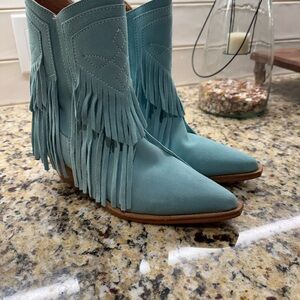 Free People Aqua Fringe Ankle Booties